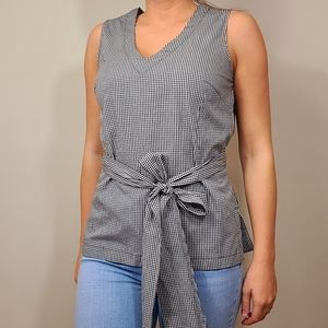 Max Jean's V Neck Checkered Tie Waist Top